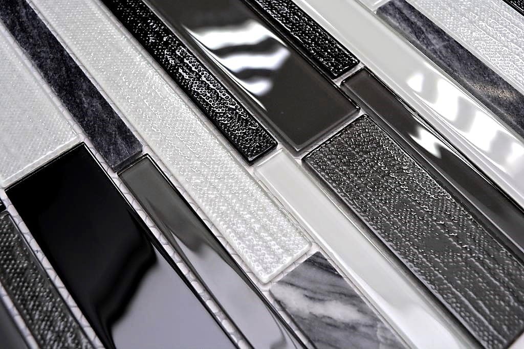 Mosaik Fliese grau schwarz Stäbchen Verbund Glasmosaik Crystal Stein für WAND BAD DUSCHE KÜCHE FLIES