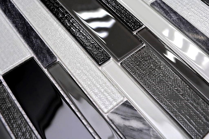 Mosaik Fliese grau schwarz Stäbchen Verbund Glasmosaik Crystal Stein für WAND BAD DUSCHE KÜCHE FLIES