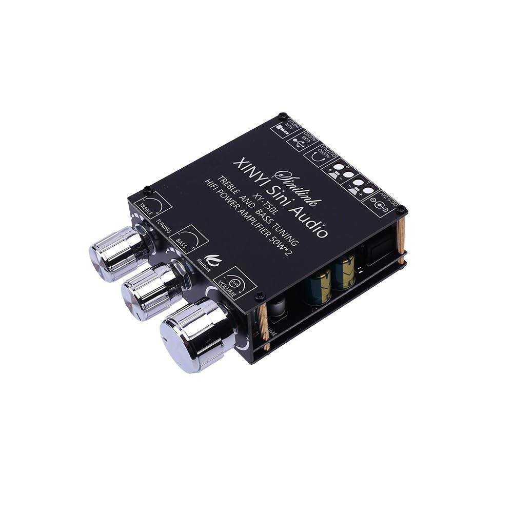 Endverstärkerplatine, DC 5V-26V Bluetooth Amplifier Board 2.0 Kanal 50W*2 BLE5.0 Treble Bass AUX/U-D