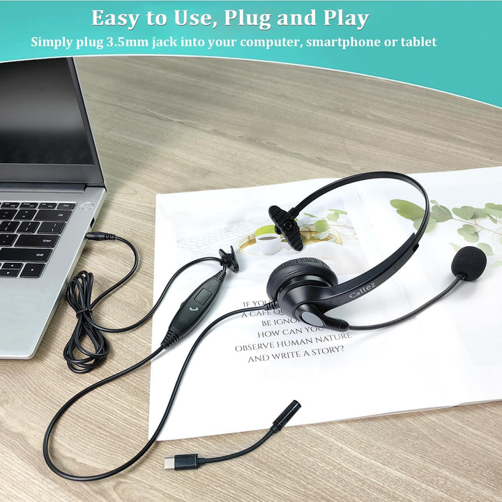 Callez 3,5mm Klinke Headset Handy mit Mikrofon Noise Cancelling, PC Kopfhörer für FritzFon C6 X6 iPh