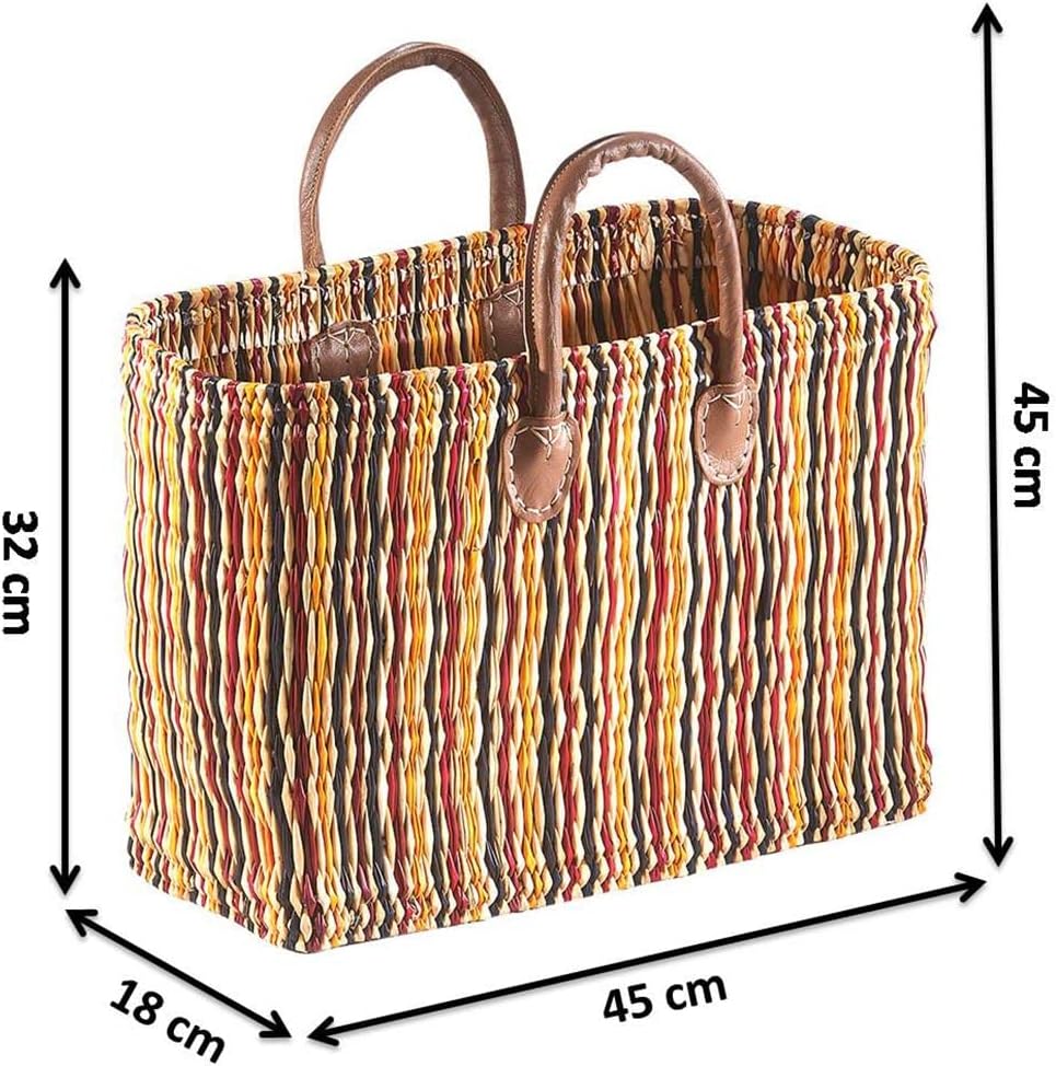 Kobolo Tasche Seegrastasche Korbtasche Strandtasche - Lederhenkel - Bunt
