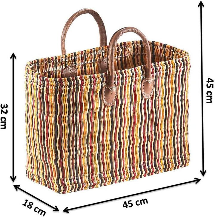 Kobolo Tasche Seegrastasche Korbtasche Strandtasche - Lederhenkel - Bunt