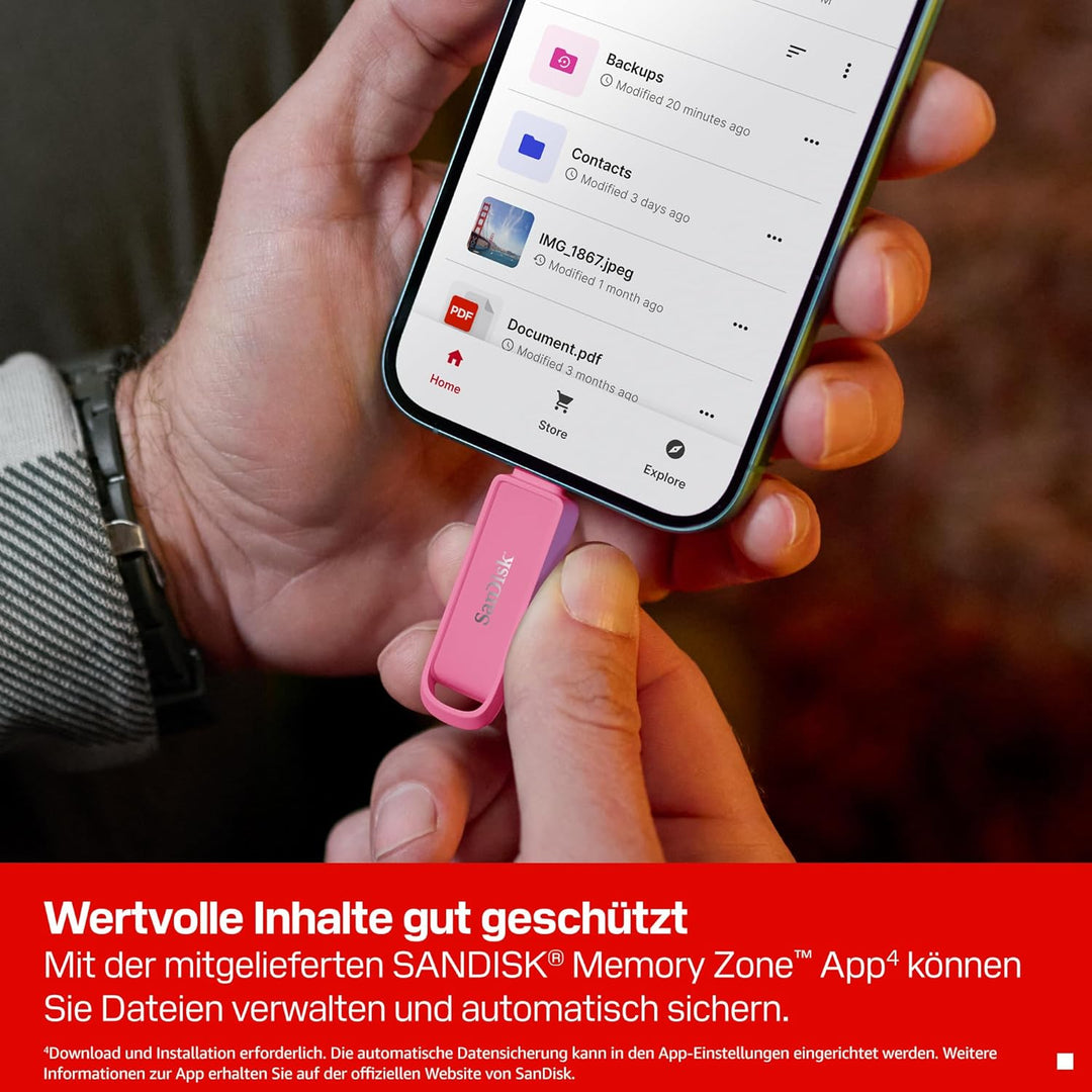 SanDisk Phone Drive mit USB Type-C 256 GB (Flash-Laufwerk für Smartphones, Tablets und Computer, 150