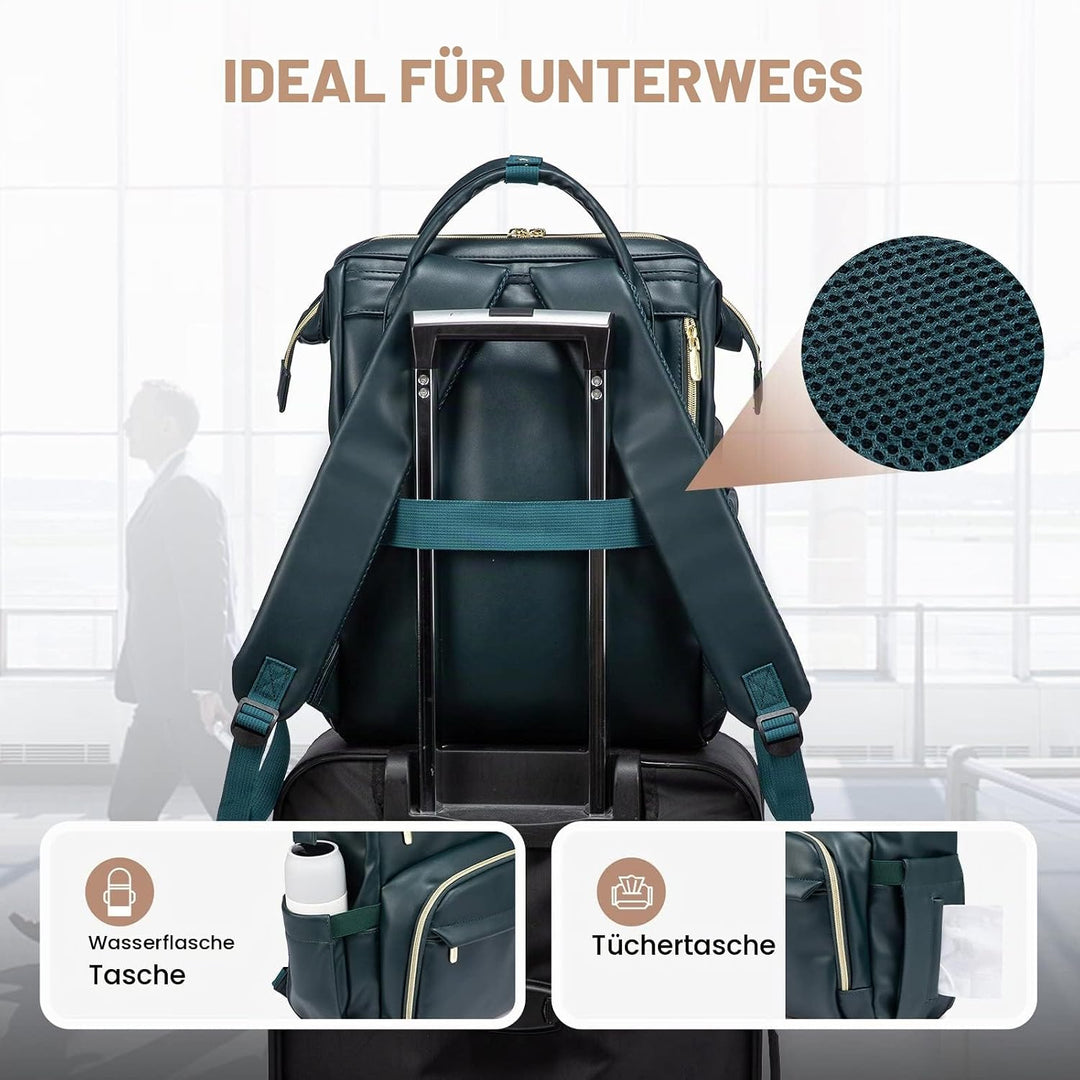 LOVEVOOK Rucksack Damen, Gross Wasserdicht 17 Zoll Laptoptasche Schulrucksack, PU Leder Schultasche