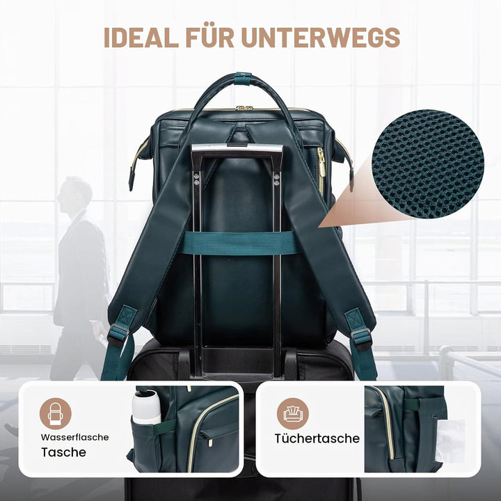 LOVEVOOK Rucksack Damen, Gross Wasserdicht 17 Zoll Laptoptasche Schulrucksack, PU Leder Schultasche