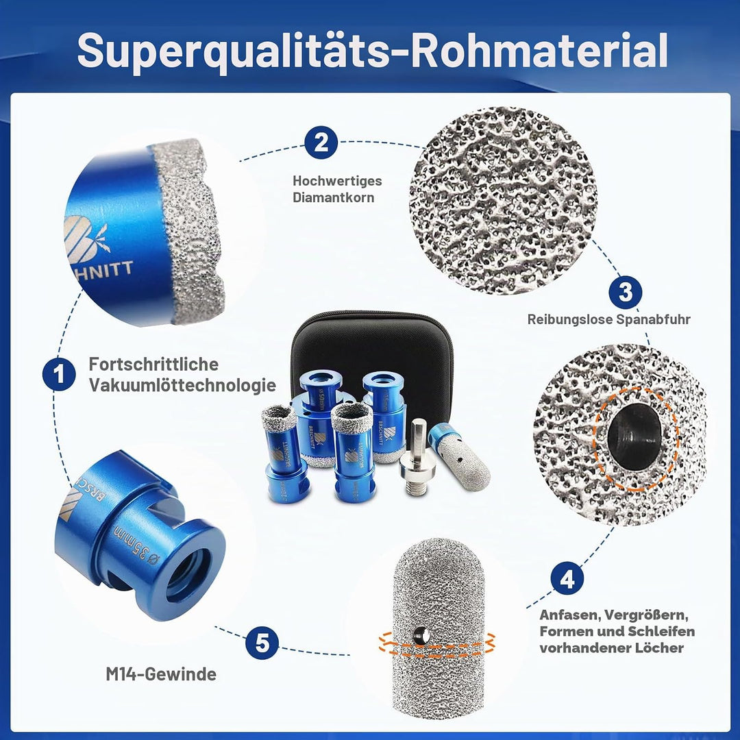 Diamantbohrer Fliesenbohrer Set - 20/25/35/50mm Diamantbohrer &amp; 20mm Diamant Fingerfräser ein Adapte