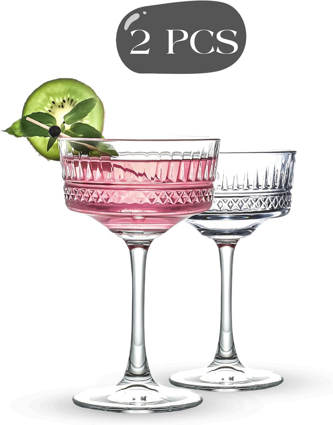Vintage Coupé Gläser, 2er Set (8,8 oz/260 ml), Champagner, Wein, Martini, Cocktailgläser, Longdrinkg