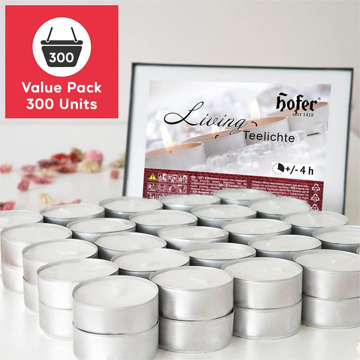 Hofer Kerzen Teelichter tealight ohne duft, 300 Stück Set, in Metallhülsen, bis zu 4h Brenndauer, Du