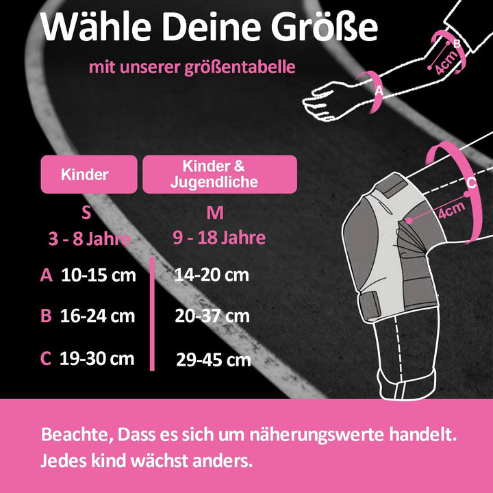Inliner Schoner Set für Kinder ab 3 bis 18 Jahre - 6 in 1 Profi Schutzausrüstung Set mit 2 Knieschon