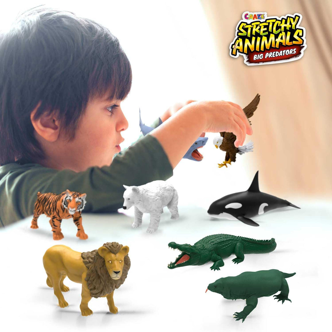 CRAZE Stretchy Animals Big Predators Komplette Sammlung - 12x Superdehnbare Tierfiguren, Raubtiere z