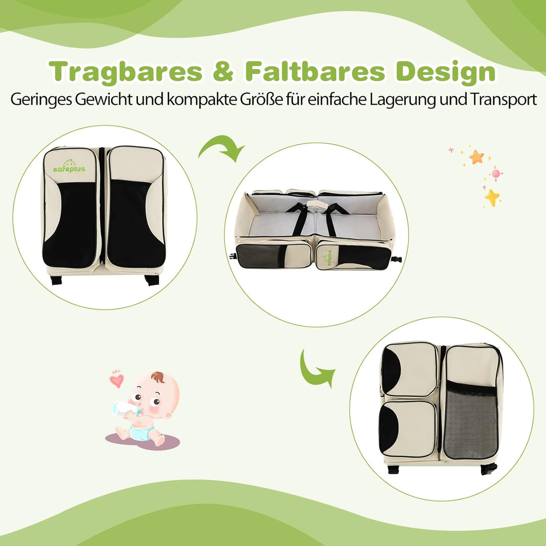 COSTWAY 3-in-1-Wickeltasche, tragbare Baby-Reisetasche mit Wickelunterlage, Kinderwagengurte, isolie