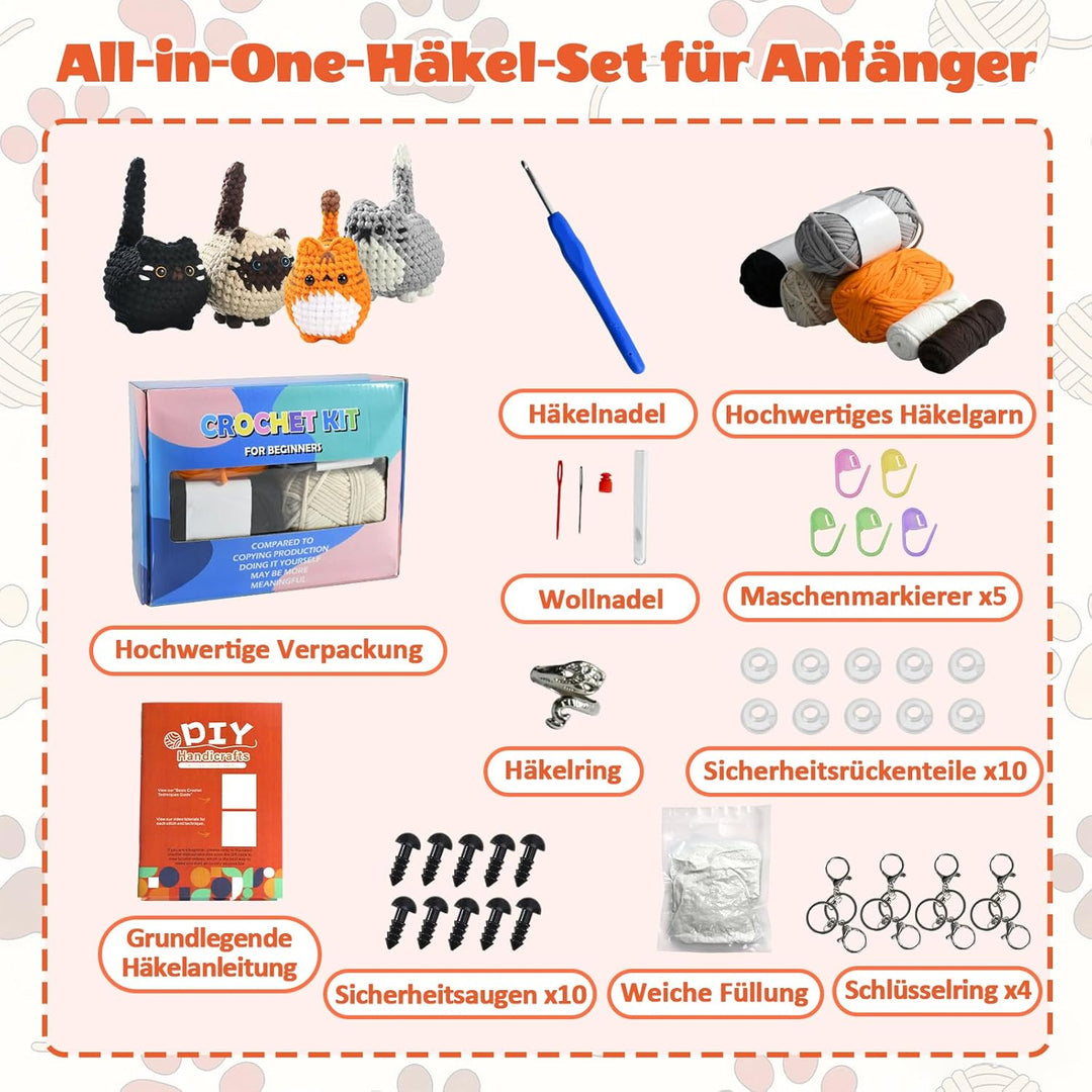 Heckel Set, Häkelnadel-Set für Anfänger mit 4 Schlüsselringen, Häkeln Für Anfänger Häkelset Tiere, A