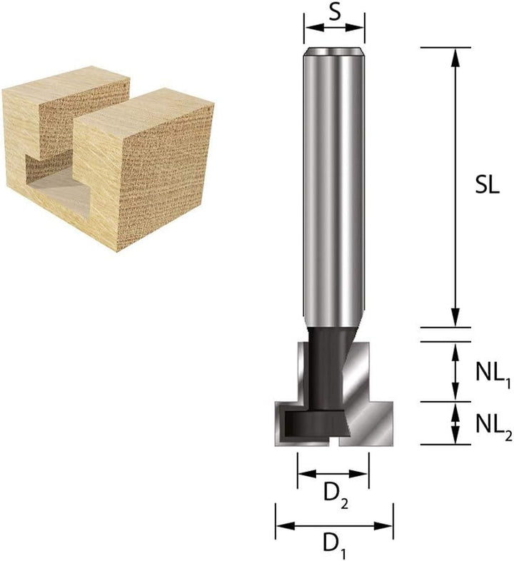 ENT 17730 T-Nutfräser HW, Schaft (S) 8 mm, Durchmesser (D1) 9,5 mm, D2 4,8 mm, NL1 5,0 mm, NL2 4,8 m