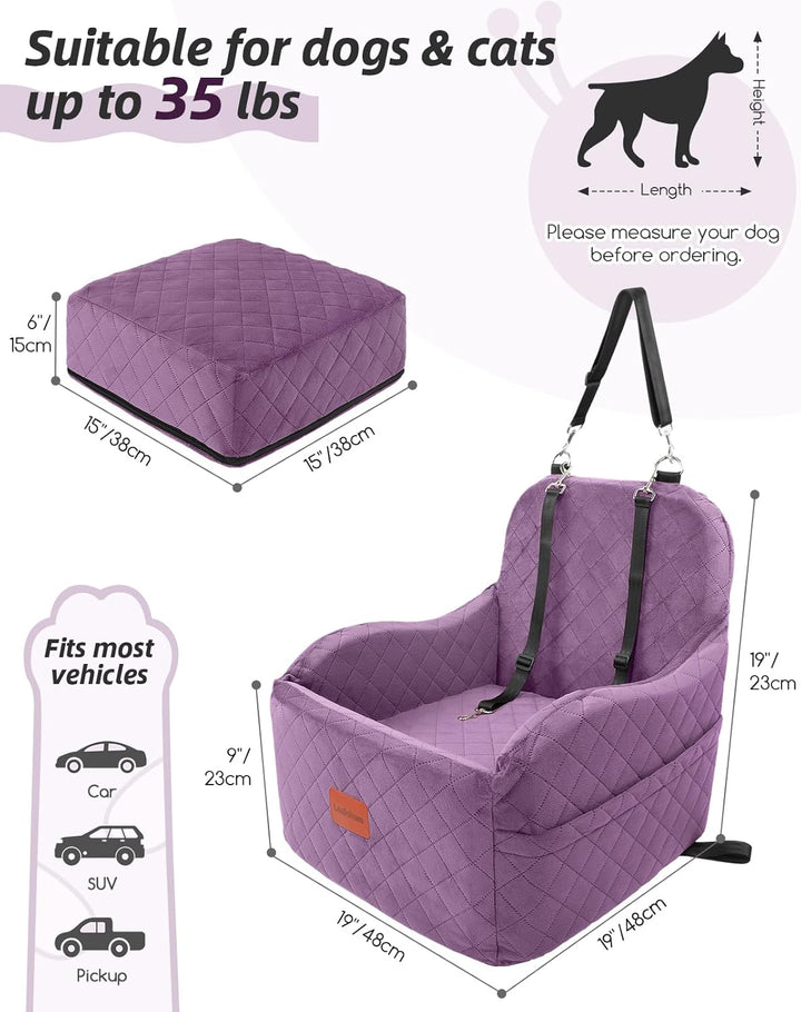 Hunde-Autositz für kleine/mittelgrosse Hunde, weicher tragbarer Welpensitz mit erhöhtem Kissen, voll