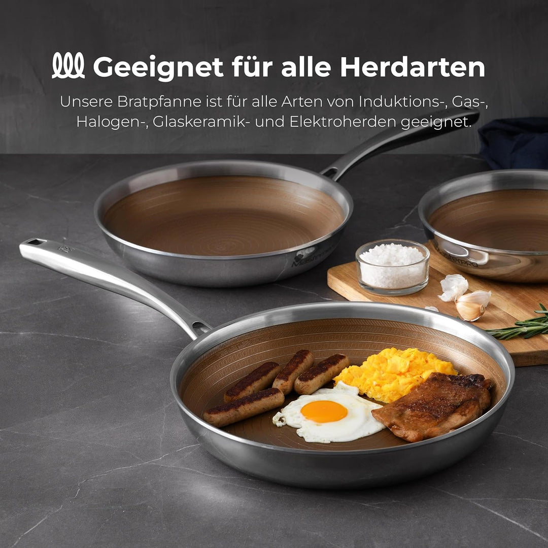 MasterPRO Giro 3 | Pfanne Antihaftbeschichtet 28 cm | Mit Dreifacher Edelstahl- und Aluminiumschicht