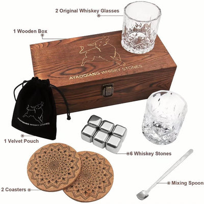 Whisky Steine Geschenkset – 6 Edelstahl Whisky Eiswürfel Wiederverwendbar - Whiskey Rocks Cooling St