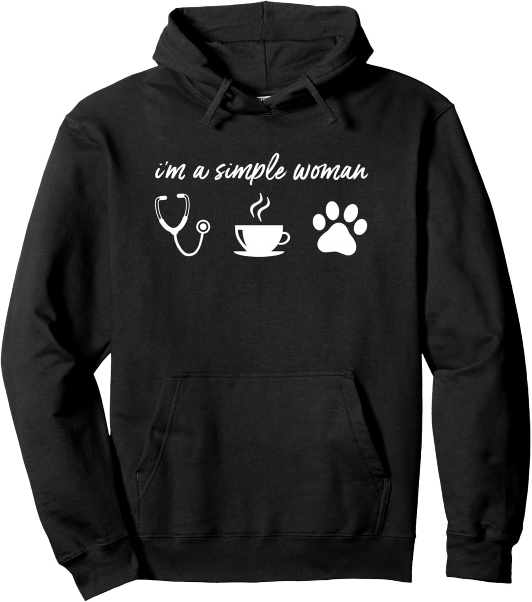 I'm A Simple Woman Nurse Coffee Dogs Lustig Pfote Koffein Pullover Hoodie