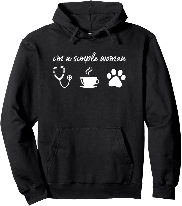 I'm A Simple Woman Nurse Coffee Dogs Lustig Pfote Koffein Pullover Hoodie