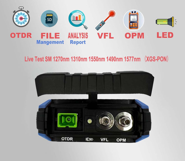 Elfcam - Mini OTDR Monomode ELF-2900, für Online-Test 1270nm/1310nm/1550nm/1490nm/1577nm XGS-PON, 22