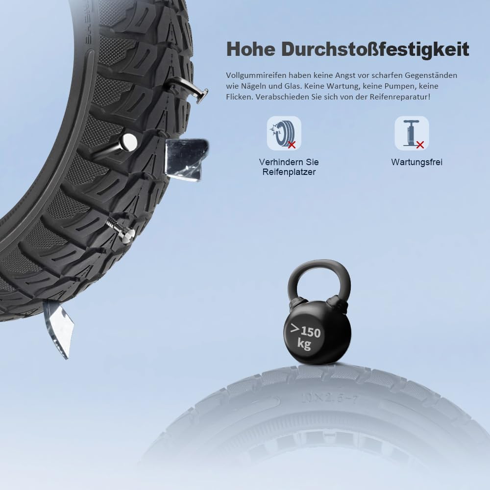 10x2,5-7 Vollgummireifen 10 Zoll Solide Reifen für Xiaomi 4 Pro/Pro Plus/Pro Max Elektroroller Vorne