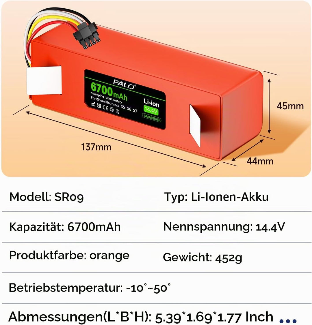 6700mAh Akku für Xiaomi Roborock S5, S5 Max, S50, S6, S6 MaxV, S7, Q7 Max V Ultra Pure, Brr-2p4s-520