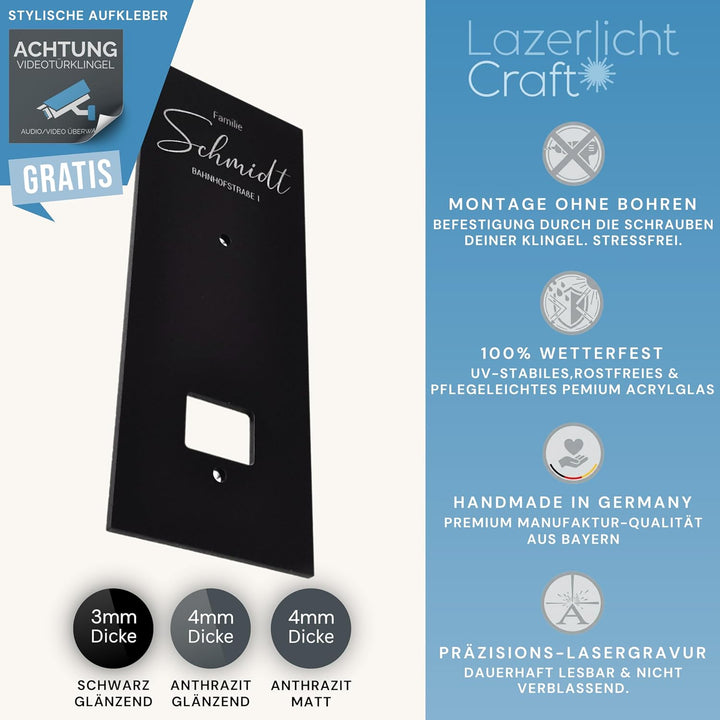 Klingelschild für Tapo D205, D235, D210 und D230S1 Video-Türklingel | Schwarz, Anthrazit oder Grau |