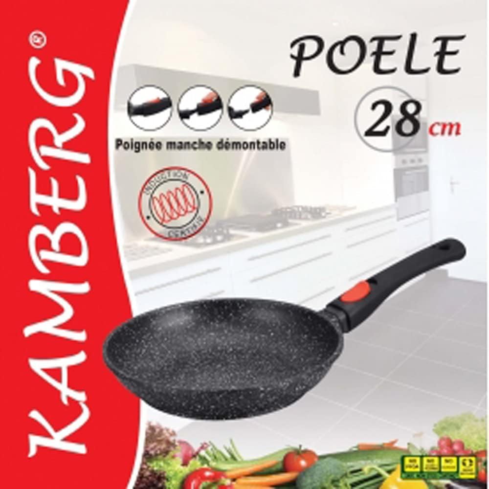Kamberg – 0008023 – Pfanne 28 cm – Abnehmbarer Griff – Aluminiumguss – Beschichtung in Steinoptik –