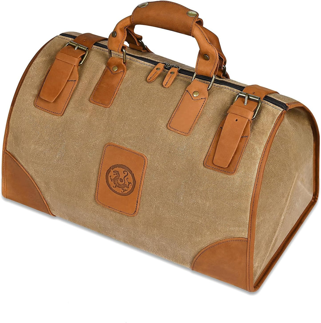Wasserabweisend Canvas Crazy Horse Leder Reisetasche 35L Trim Unisex Handgepäck Weekender Tasche Spo
