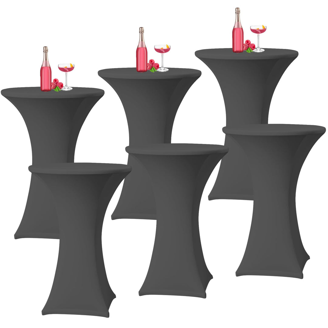 6er-Set Grau Stretch Stehtisch Husse für Bistrotisch Ø60-65 cm Spandex Stretch Tischdecke, Verstärku
