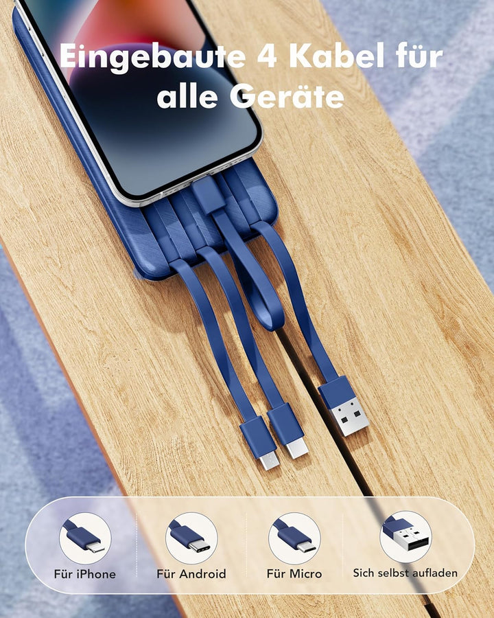 Power Bank, 22,5W Powerbank 20000mAh mit USB-C Kabel und LED-Display, PD3.0 QC4.0 Externe Handyakkus