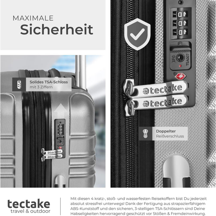 tectake® 4 TLG Reisekoffer Set, TSA Zahlenschloss, Hartschalenkoffer Set, Trolley Kofferset, ABS Har