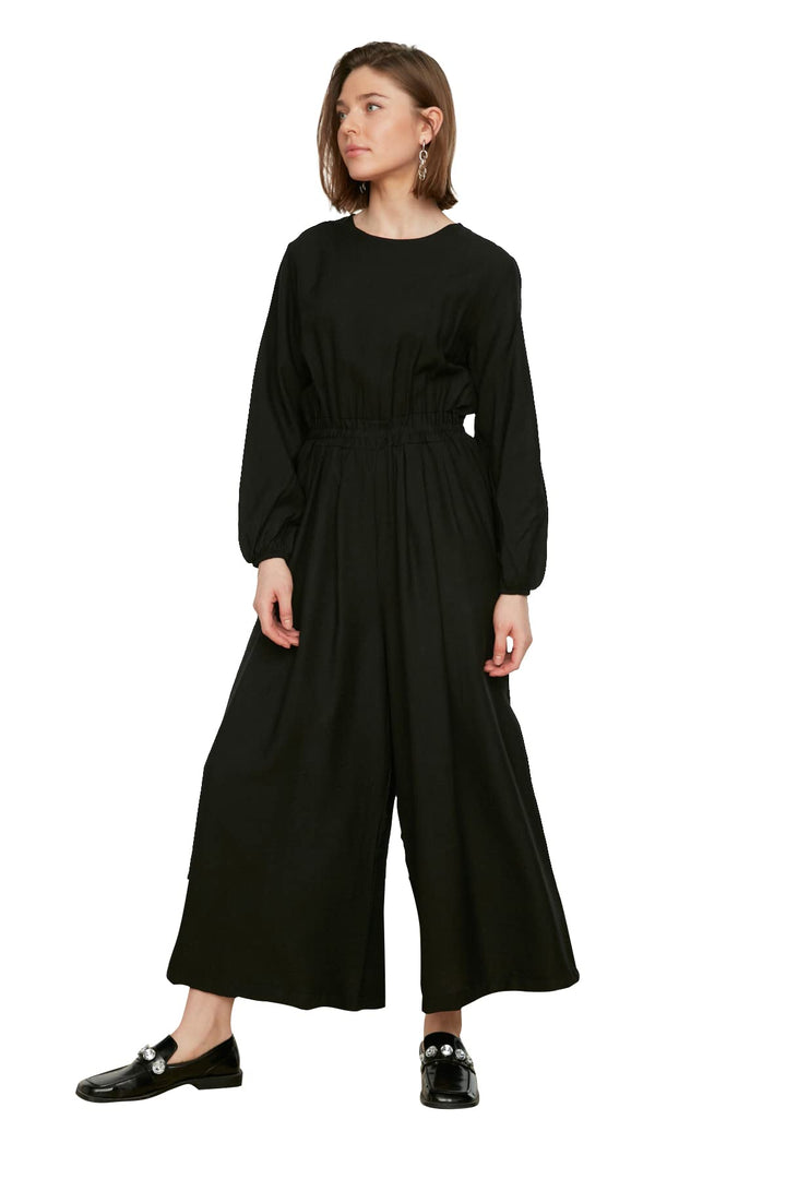TRENDYOL Frau Unifarben Elastische Taille detailed Webstoff Bescheidener Overall 40 Schwarz, 40 Schw