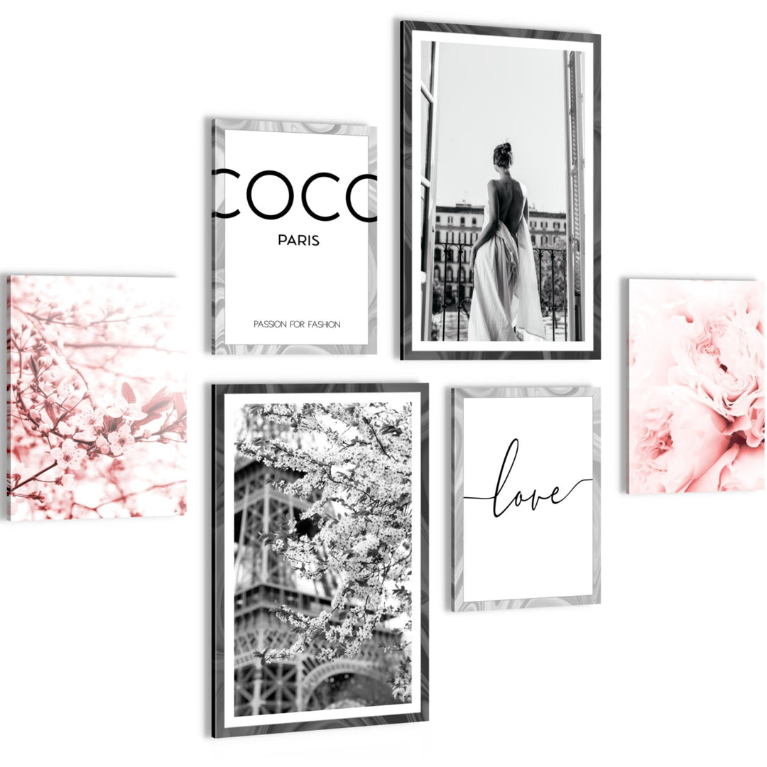 Novart Wandbilder Set Fashion Coco - KEIN EXTRA RAHMEN BENÖTIGT - Modern Deko - Wohnzimmer Mädchen T