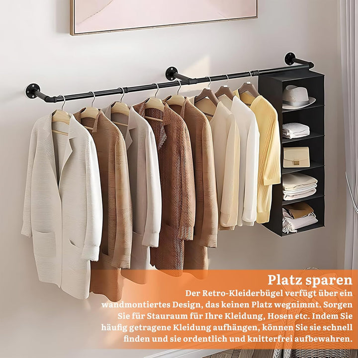 Industrierohr Kleiderstangen 2er Set, 180cm Kleiderständer Wandmontage, Platzsparend Robuster Abnehm