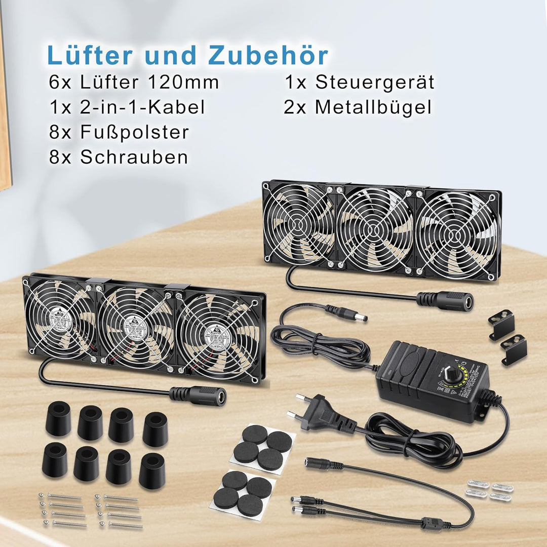 GDSTIME 6 x 120mm Lüfter 230V Dual 360mm Gehäuselüfter 220V PC Ventilator 3000 U/min DC 4V-12V Regel
