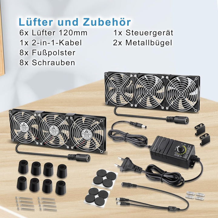 GDSTIME 6 x 120mm Lüfter 230V Dual 360mm Gehäuselüfter 220V PC Ventilator 3000 U/min DC 4V-12V Regel
