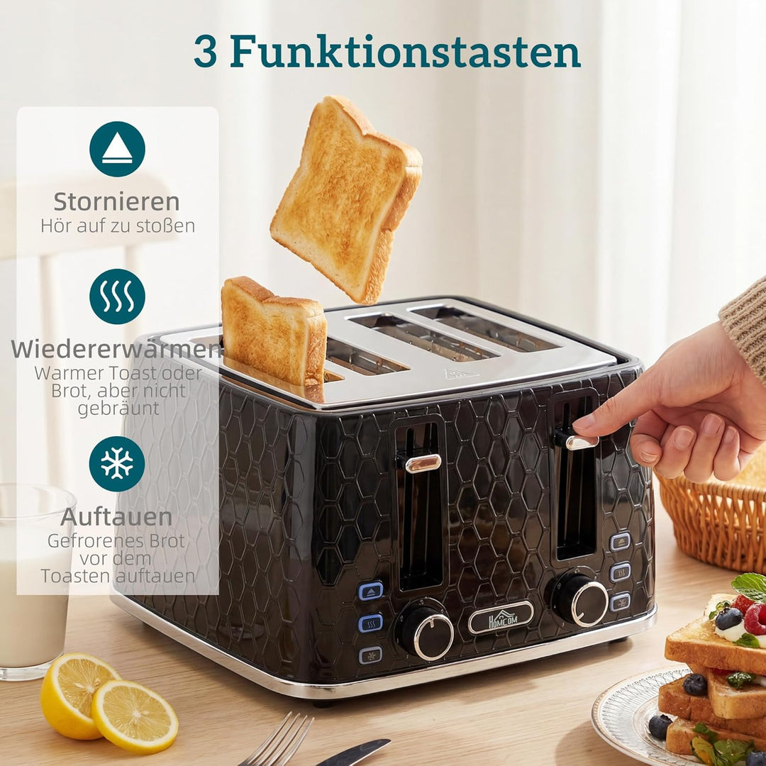 HOMCOM Wasserkocher Toaster Set, 1,7L 2200W Schnellkoch-Wasserkocher mit Kalkfilter, 4-Scheiben-Toas