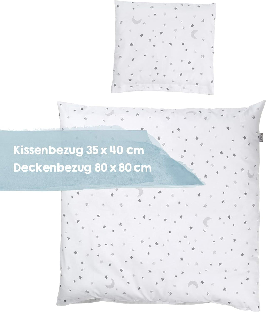 roba Babybettwäsche 80 x 80 cm - Sternenzauber grau - Wiegenbettwäsche Baby Set 2 teilig - Decken &
