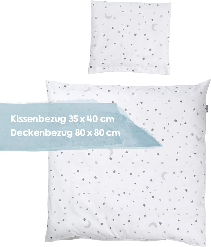 roba Babybettwäsche 80 x 80 cm - Sternenzauber grau - Wiegenbettwäsche Baby Set 2 teilig - Decken &