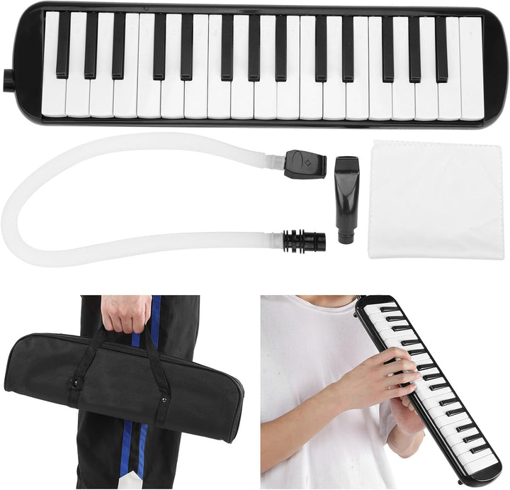 32 Tasten Melodica Air Piano Keyboard Musikinstrument mit Tragetasche und Kurzem Mundstück (Schwarz)