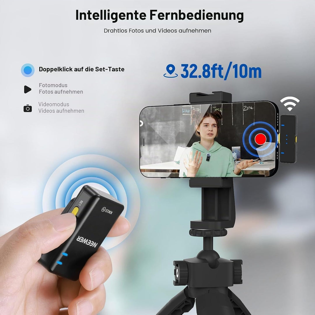 NEEWER KM15 Drahtloses Lavalier Mikrofon System Kompatibel mit iPhone Android Phone PC Computer, Min