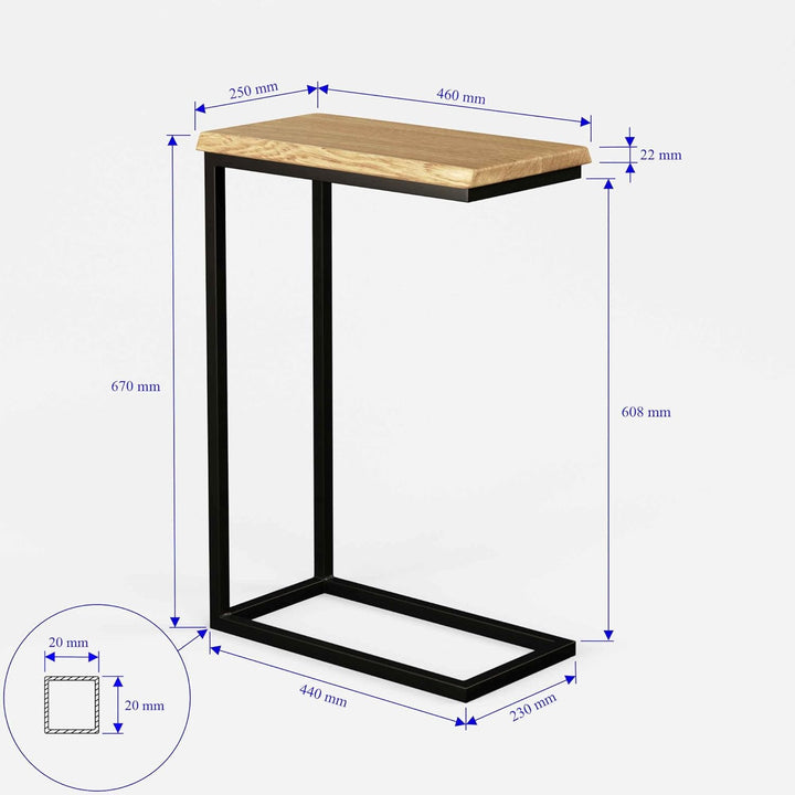 BestLoft® Beistelltisch San Jose Laptoptisch (Gestell schwarz+Platte hell MIT Baumkante), Gestell Sc