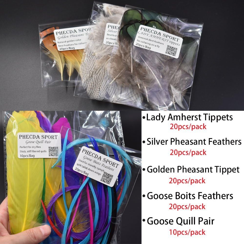 PHECDA PROFLY Federn Pelz Faden Kristall Flash Line Haken Fliegenbinden Materialien Fly Tying Starte