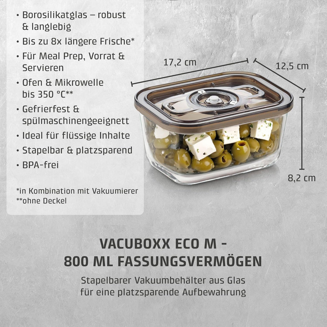 CASO VacuBoxx Eco M- Vakuum-Frischebehälter, 800 ml Volumen, für druckempfindliche und flüssige Lebe