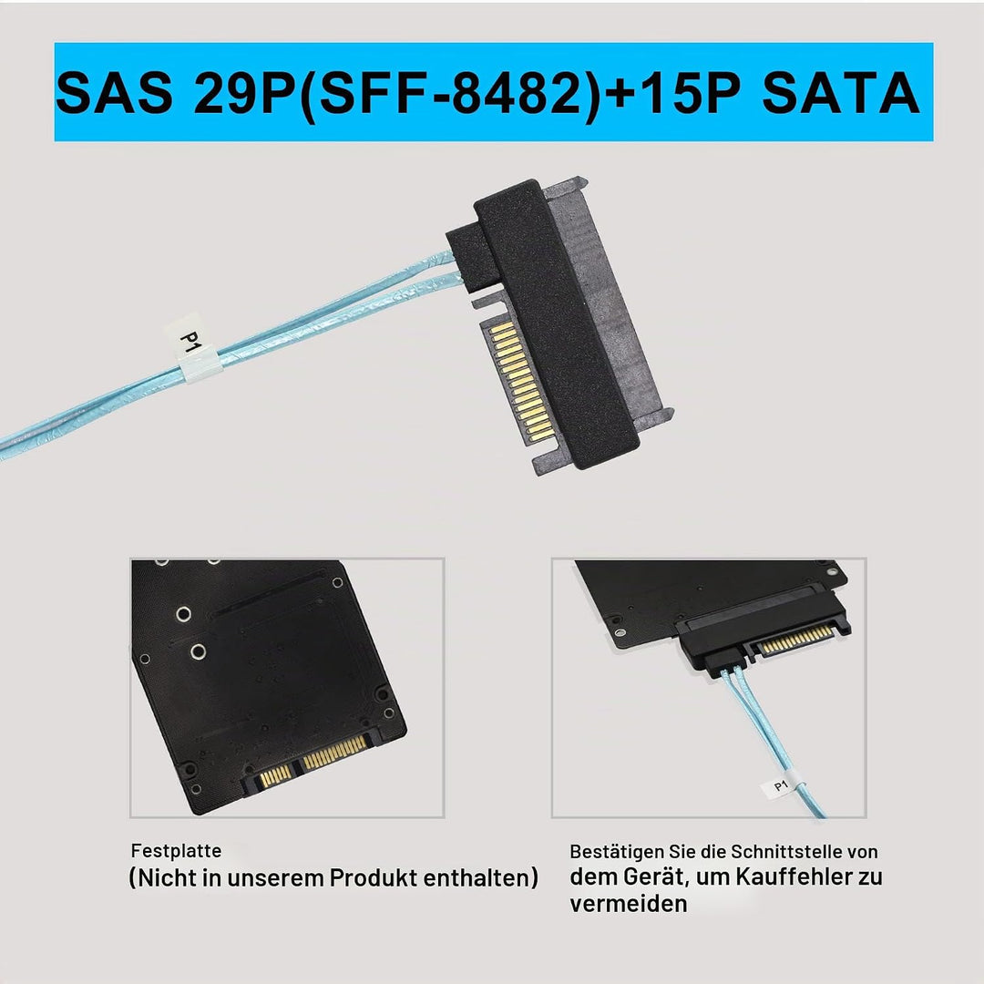 GINTOOYUN Mini SAS auf SAS Kabel 36 Pin SFF-8087 auf 4 SFF-8482 29 Pin Kabel mit SATA Power für SAS