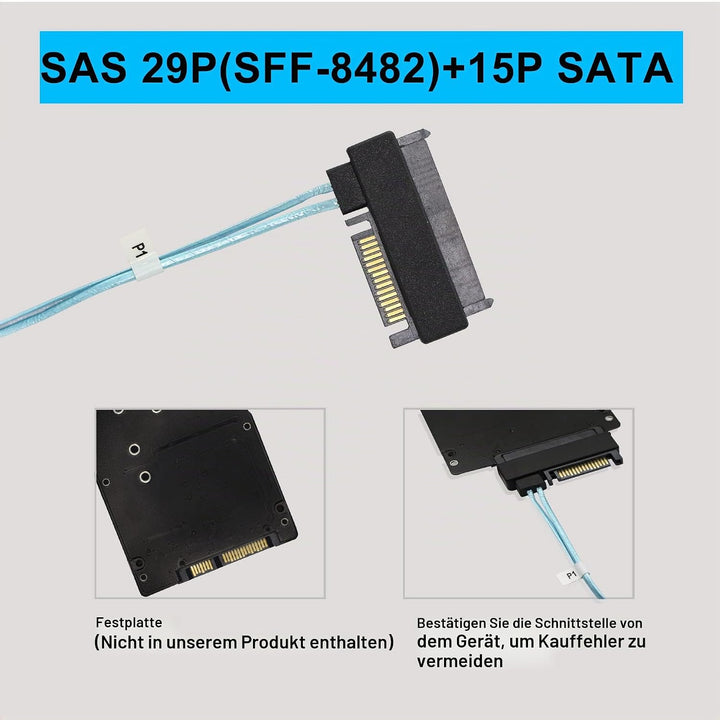 GINTOOYUN Mini SAS auf SAS Kabel 36 Pin SFF-8087 auf 4 SFF-8482 29 Pin Kabel mit SATA Power für SAS