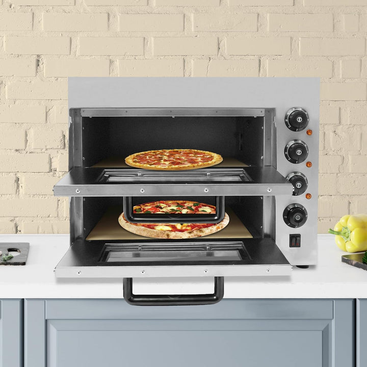 Kommerzieller Elektrischer Pizzaofen 2-lagig 50-350℃ Backofen Pizzaofen, 3000W Mehrzweck-Pizzamaker
