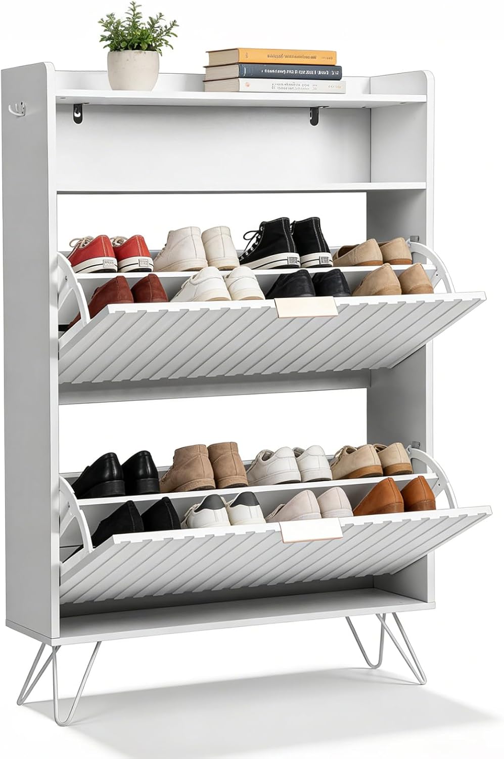 LEADZM Schuhschrank Schmal,Schuhkipper mit 2 Flip-Schubladen Schuhregal für den Eingang, Flur, Wohnz