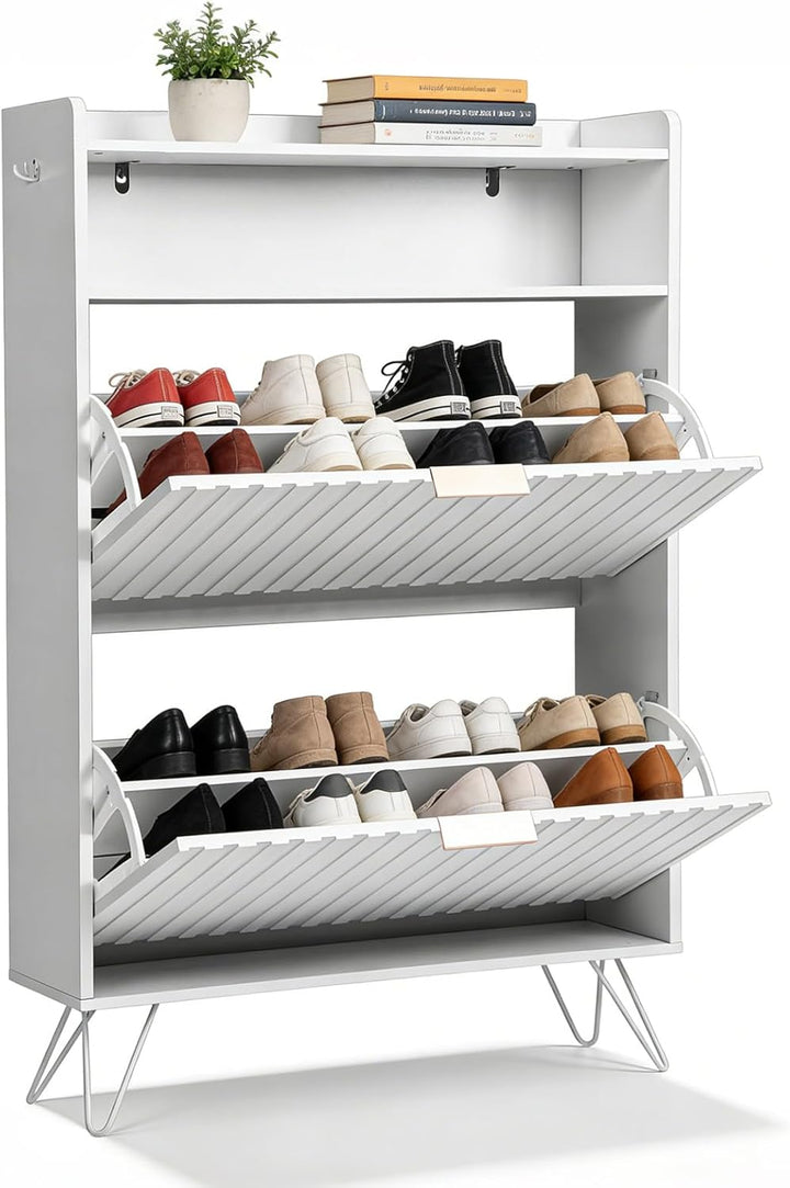 LEADZM Schuhschrank Schmal,Schuhkipper mit 2 Flip-Schubladen Schuhregal für den Eingang, Flur, Wohnz