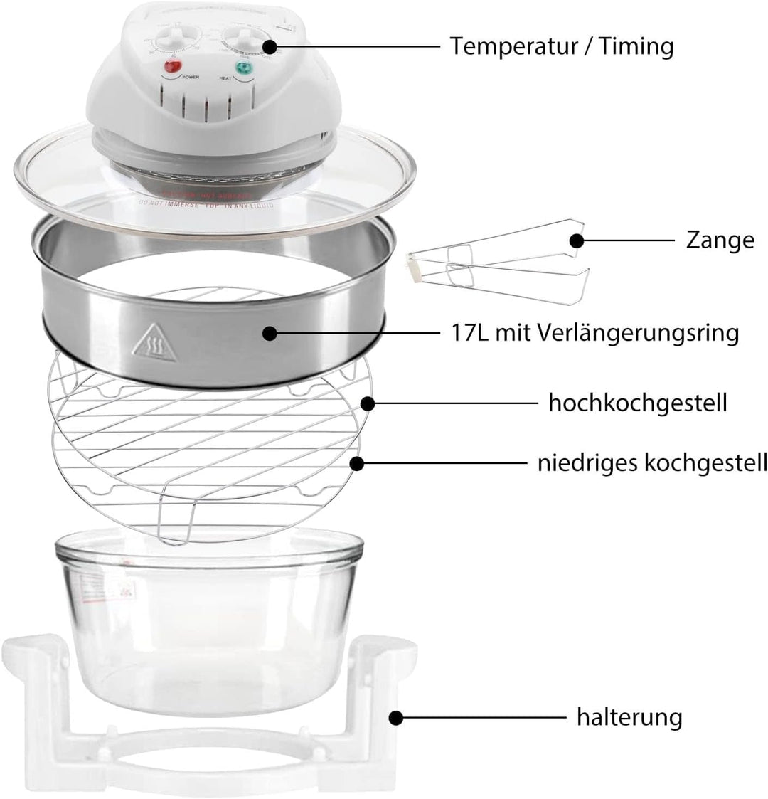 AllRight Mini Ofen, 17 Liter Halogenofen Heissluftofen Klein Halogen Oven with Extender Ring, Campin